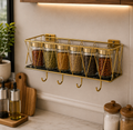 Luxury Gold Wall Mounted Cosmetic Organizer Shelf with Hooks