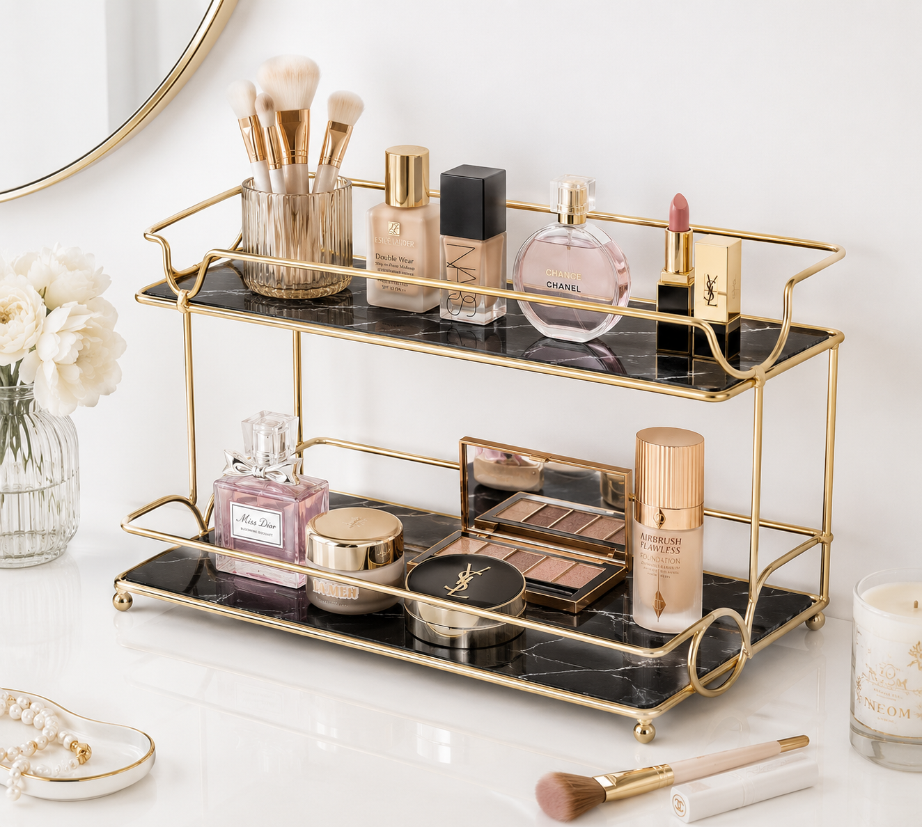 2 Layers Cosmetics Organizer for Dressing Table – Elegant Makeup & Skincare Storage Rack