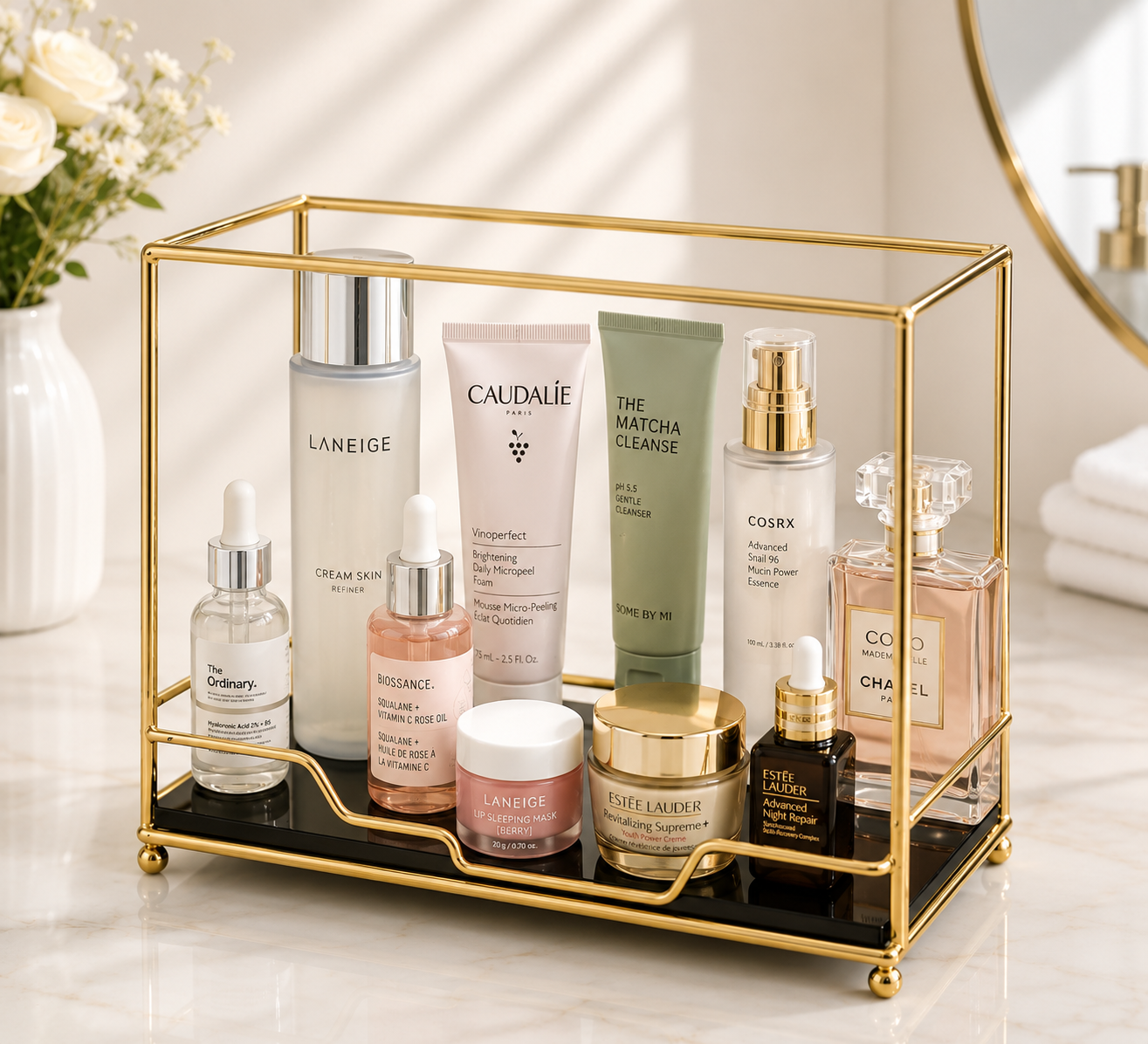 Elegant Gold Vanity Storage Basket