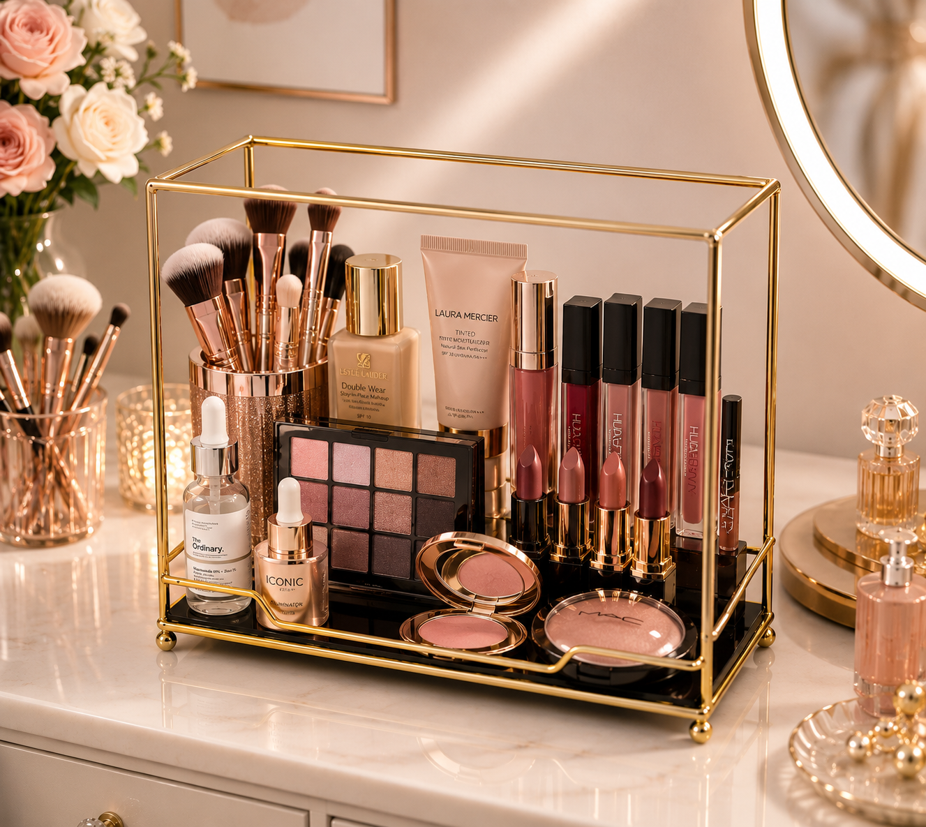 Elegant Gold Vanity Storage Basket