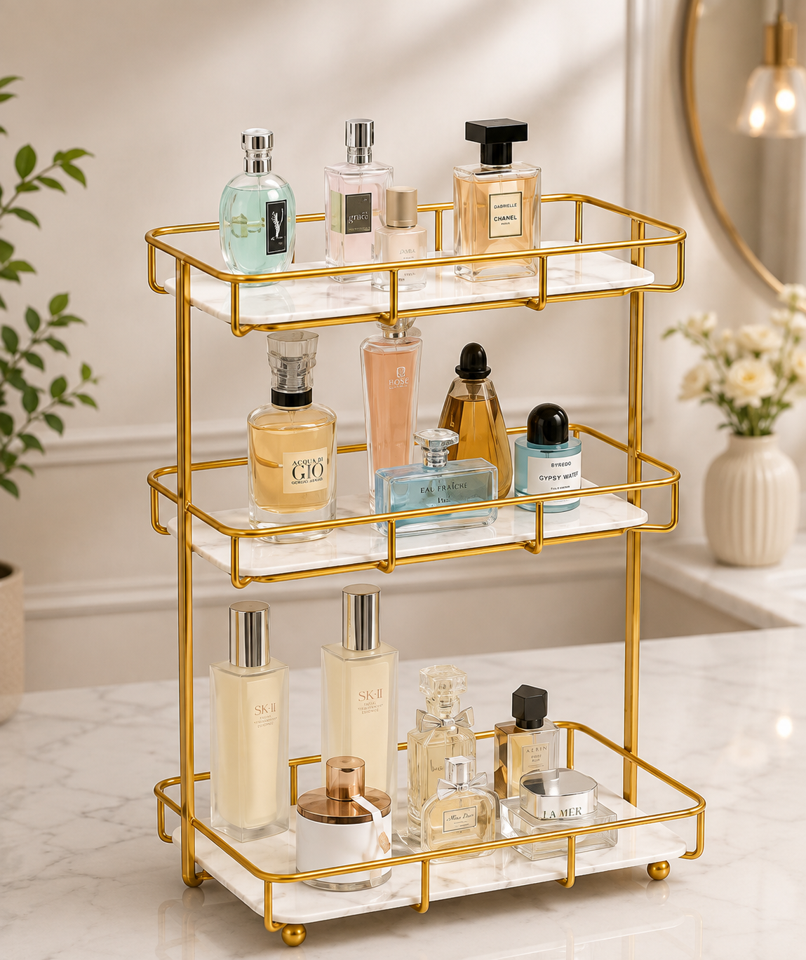 3 Layers Luxury Design Free Standing Shelf Makeup Organizer