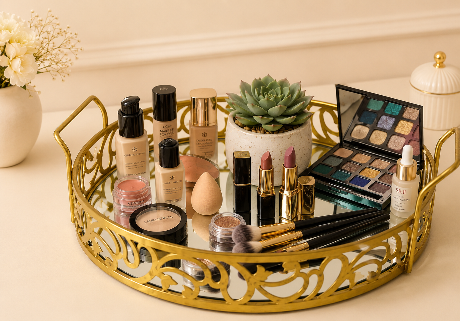 Premium Round Set of 2 Cosmetics & Serving Trays