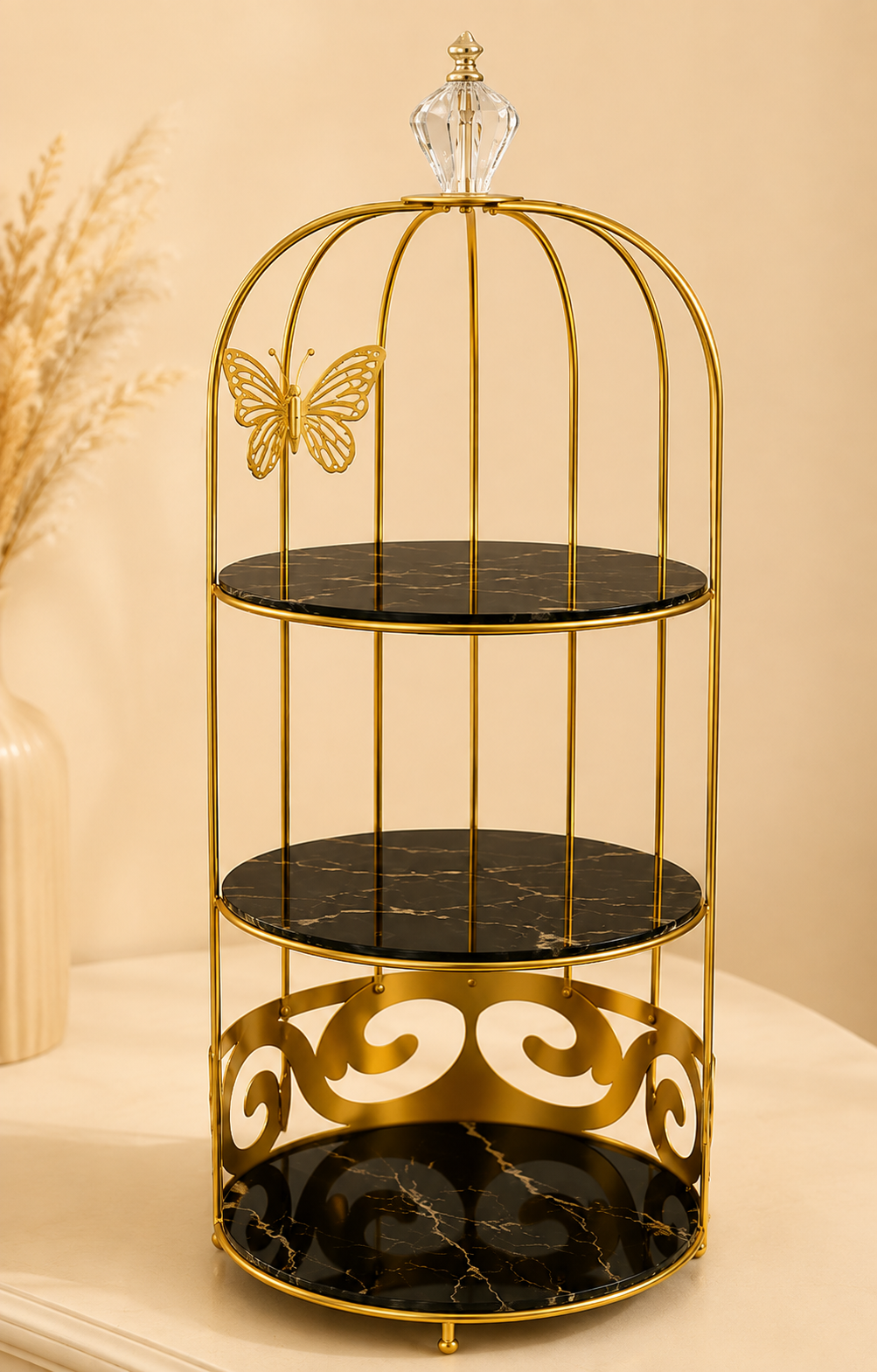 Butterfly 3 Layers Cosmetics Cage Organizer – Elegant Rotating Makeup & Jewelry Storage Rack