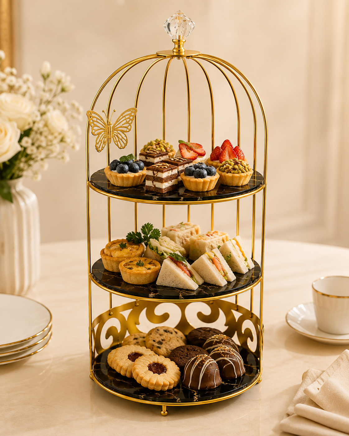 Butterfly 3 Layers Cosmetics Cage Organizer – Elegant Rotating Makeup & Jewelry Storage Rack