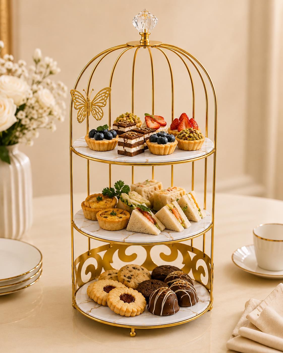 Butterfly 3 Layers Cosmetics Cage Organizer – Elegant Rotating Makeup & Jewelry Storage Rack