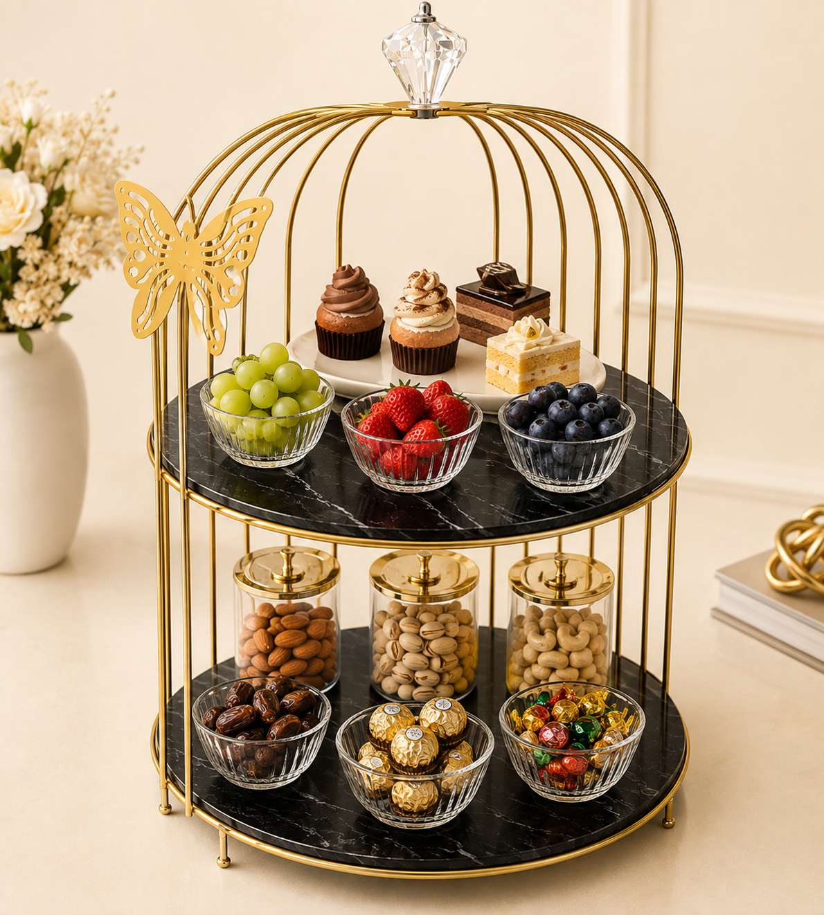 Butterfly 2 Layers Cage Vanity Organizer – Luxury Gold Makeup, Skincare & Perfume Storage organizer