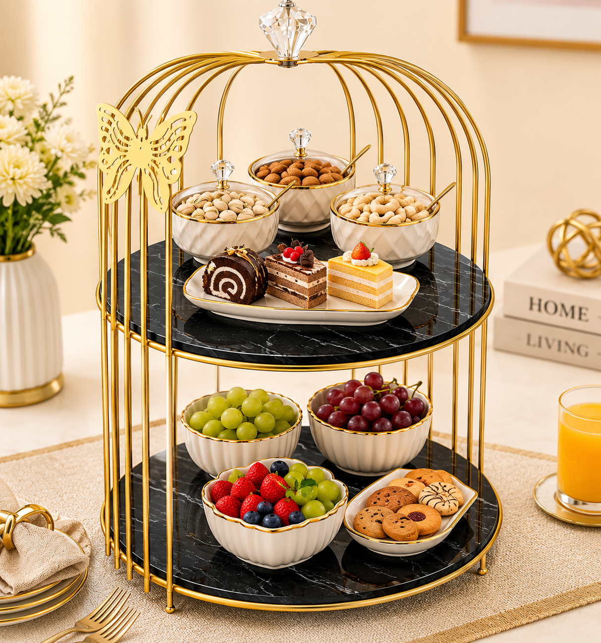 Butterfly 2 Layers Cage Vanity Organizer – Luxury Gold Makeup, Skincare & Perfume Storage organizer