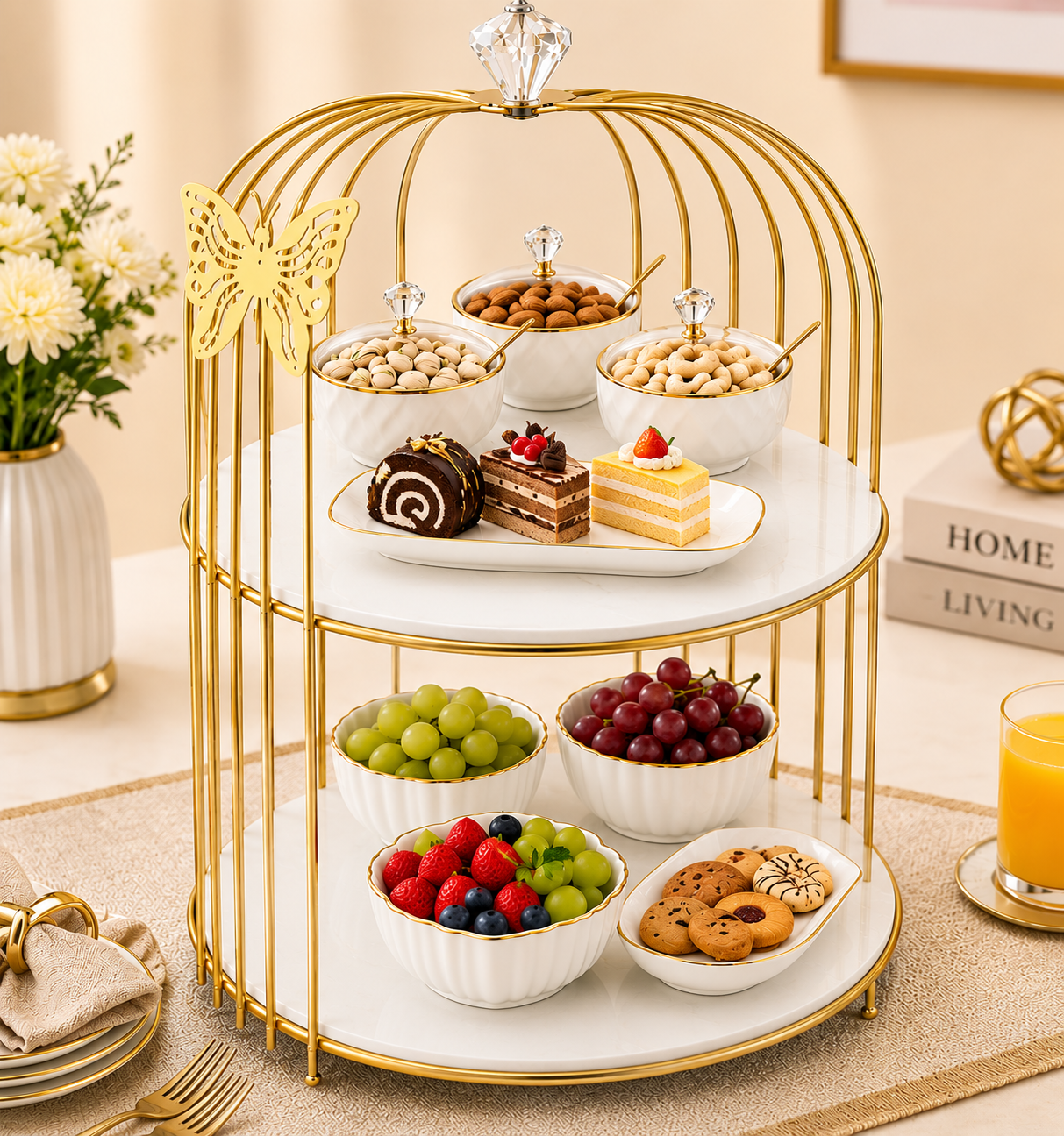 Butterfly 2 Layers Cage Vanity Organizer – Luxury Gold Makeup, Skincare & Perfume Storage organizer