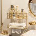 Luxury Gold Wall Mounted 2-Tier Bathroom & Cosmetic Organizer Rack
