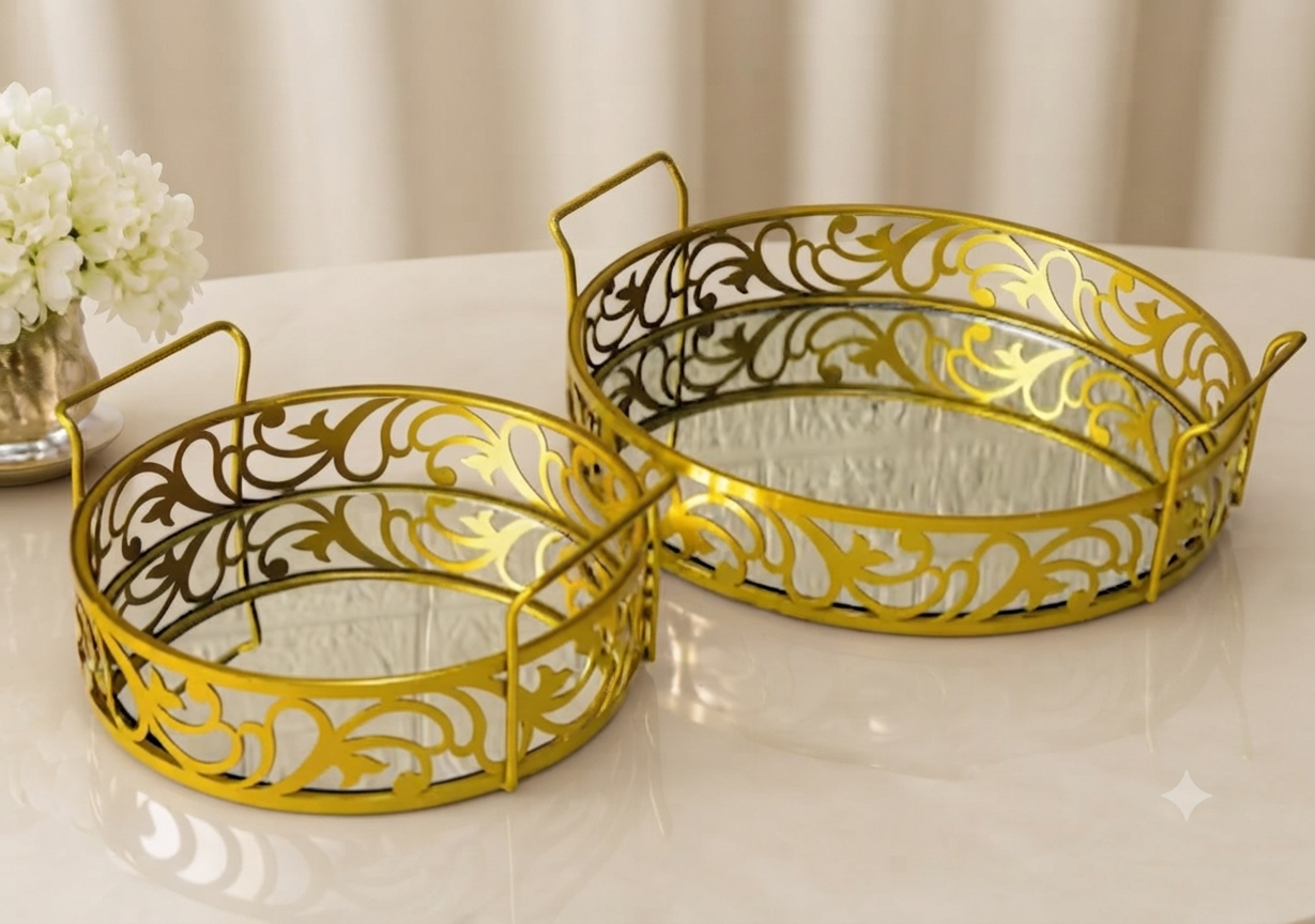 Premium Round Set of 2 Cosmetics & Serving Trays