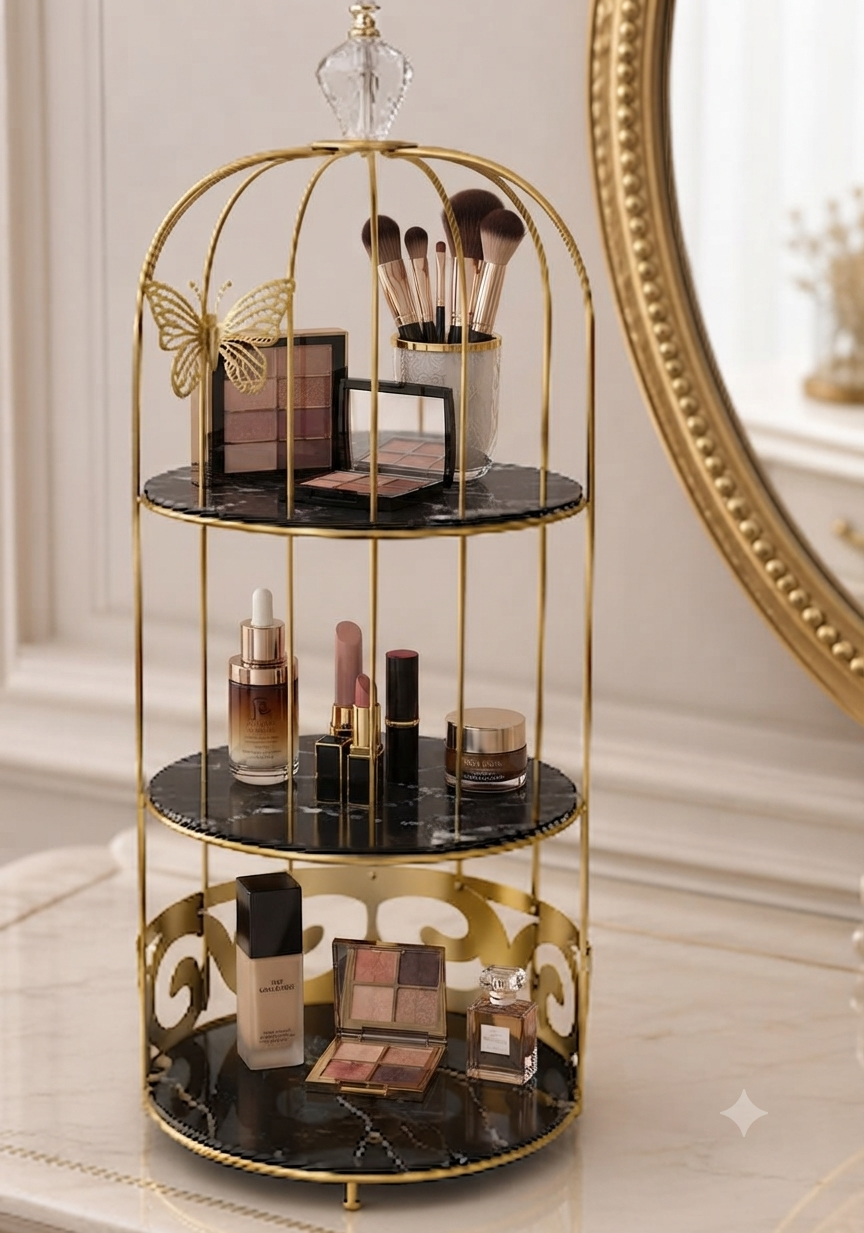 Butterfly 3 Layers Cosmetics Cage Organizer – Elegant Rotating Makeup & Jewelry Storage Rack