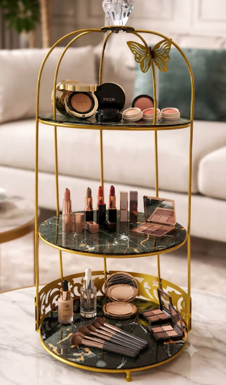Butterfly 3 Layers Cosmetics Cage Organizer – Elegant Rotating Makeup & Jewelry Storage Rack
