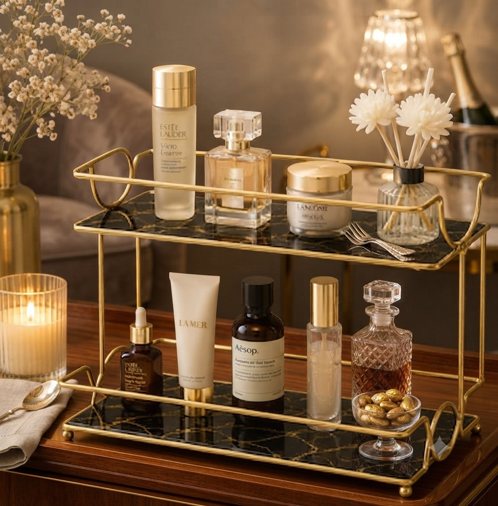 2 Layers Cosmetics Organizer for Dressing Table – Elegant Makeup & Skincare Storage Rack
