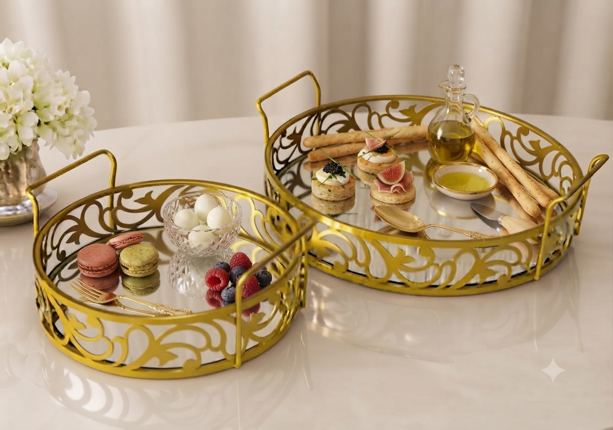 Premium Round Set of 2 Cosmetics & Serving Trays