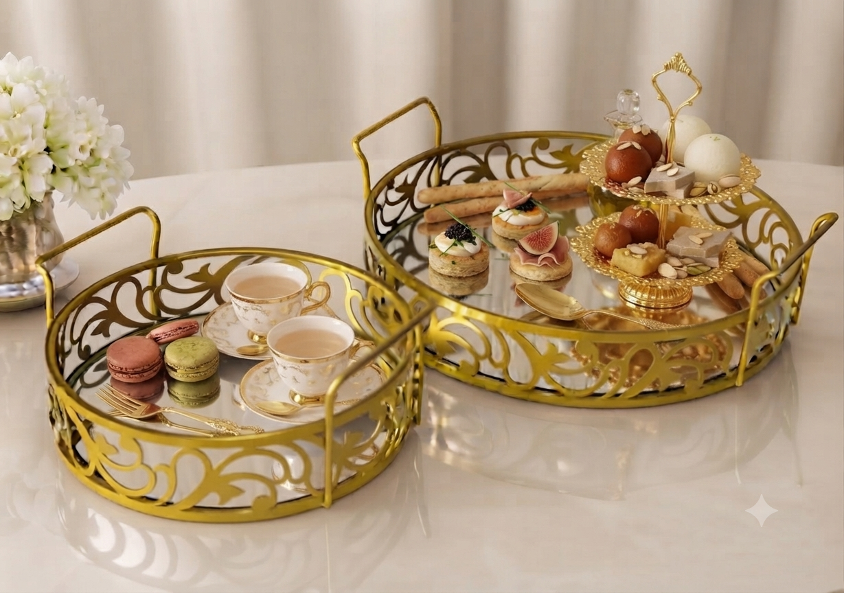 Premium Round Set of 2 Cosmetics & Serving Trays
