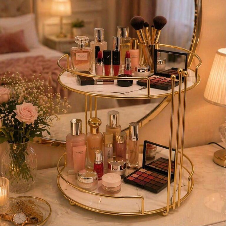 2-Layer Makeup Organizer Stand – Elegant Cosmetic Storage Display Rack