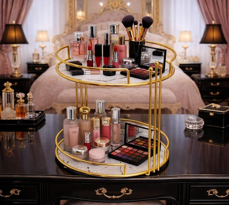 2-Layer Makeup Organizer Stand – Elegant Cosmetic Storage Display Rack