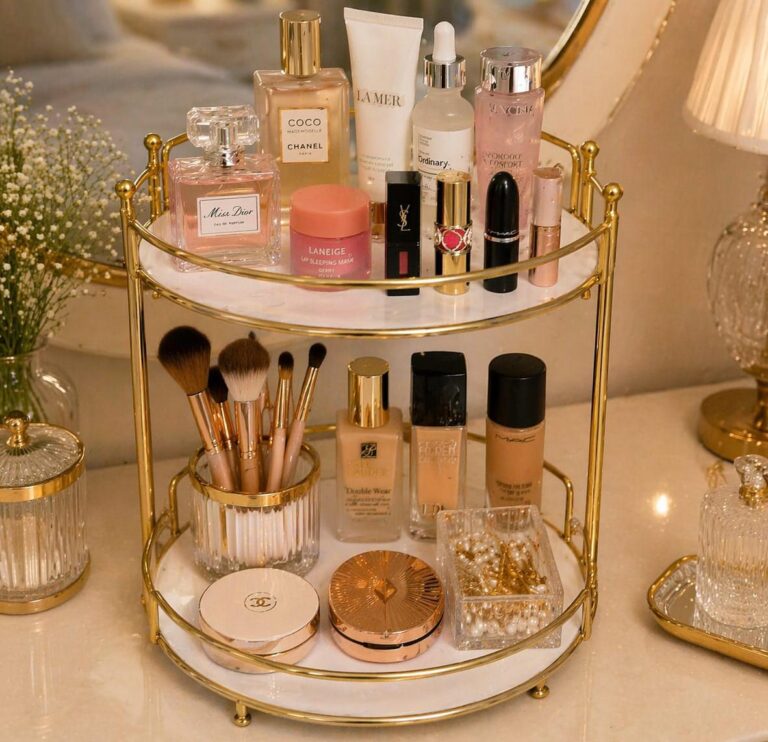 2-Layer Makeup Organizer Stand – Elegant Cosmetic Storage Display Rack
