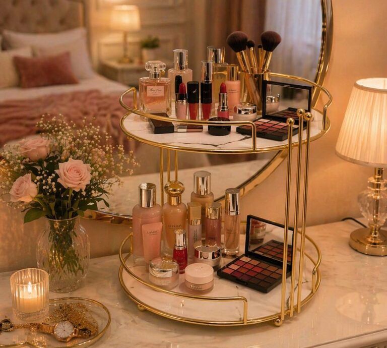 2-Layer Makeup Organizer Stand – Elegant Cosmetic Storage Display Rack