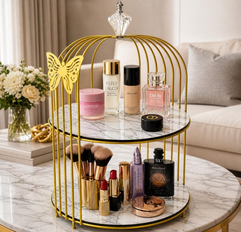 Butterfly 2 Layers Cage Vanity Organizer – Luxury Gold Makeup, Skincare & Perfume Storage organizer