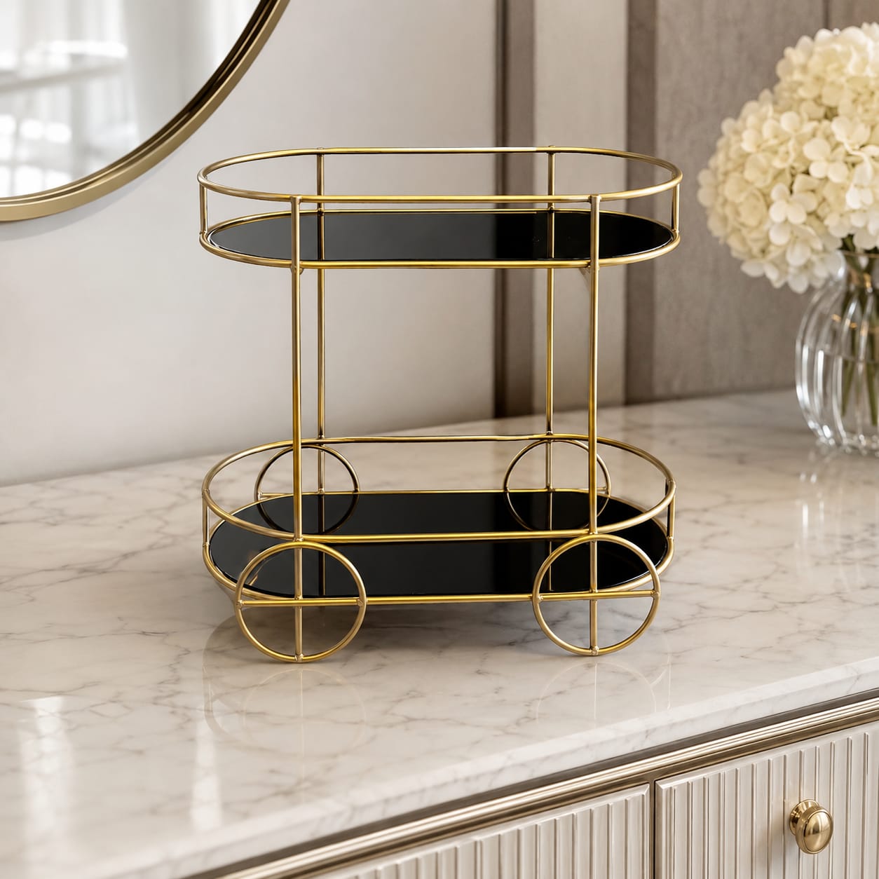 2-Tier Trolley Shape Cosmetics & Food Display Stand