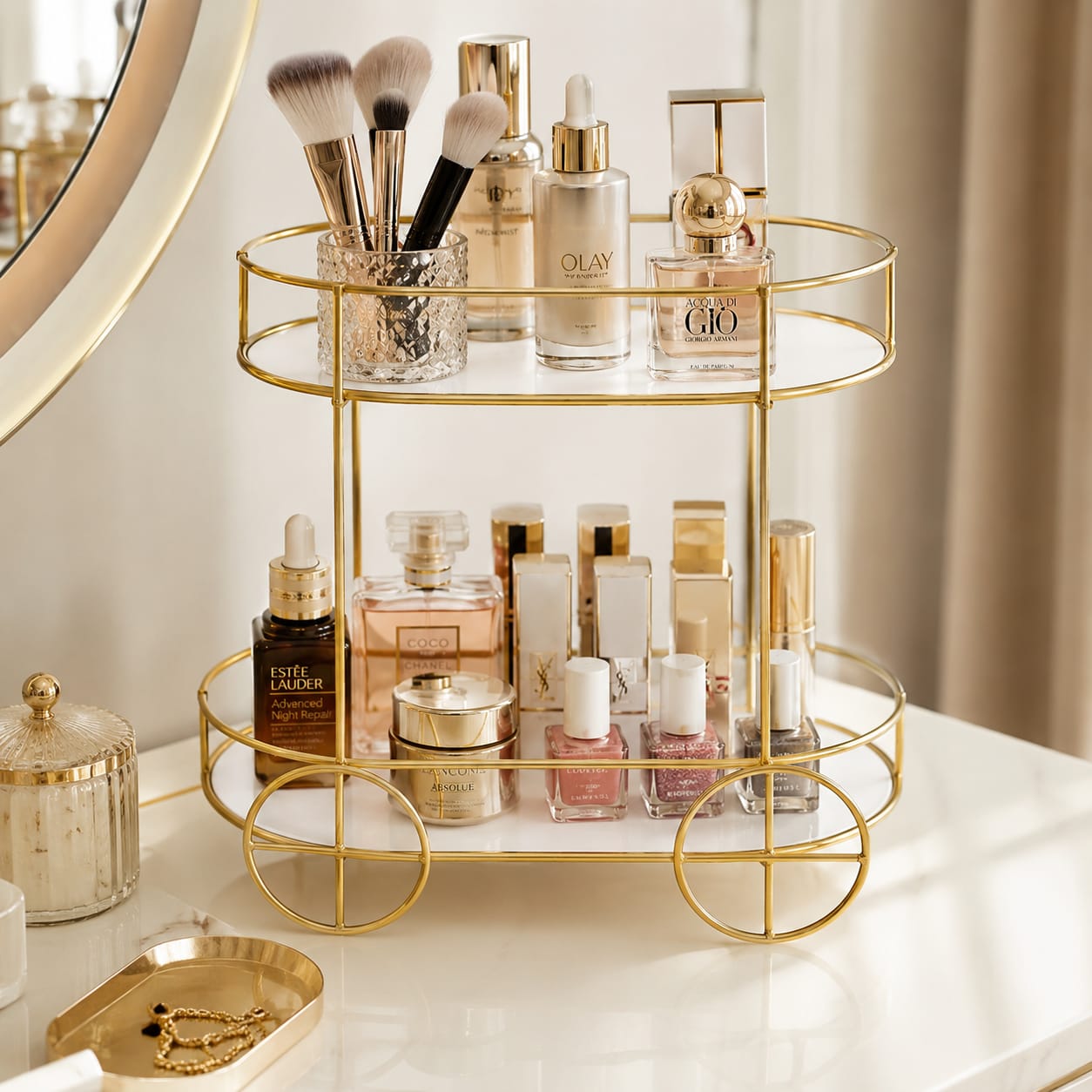 2-Tier Trolley Shape Cosmetics & Food Display Stand