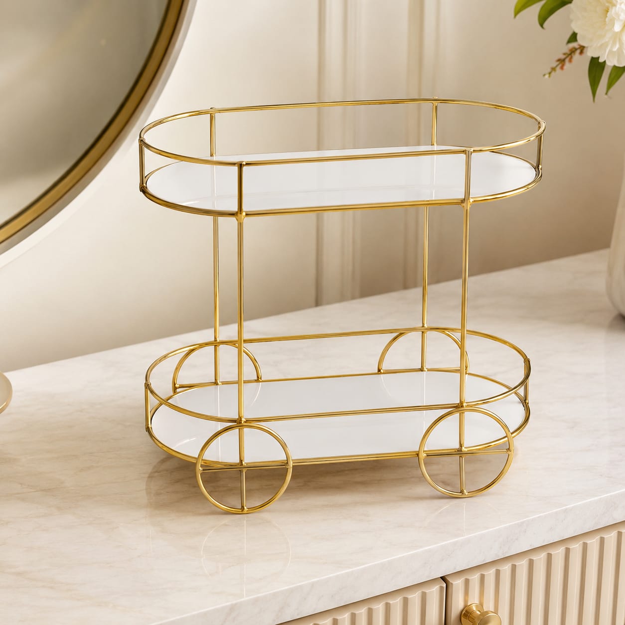 2-Tier Trolley Shape Cosmetics & Food Display Stand