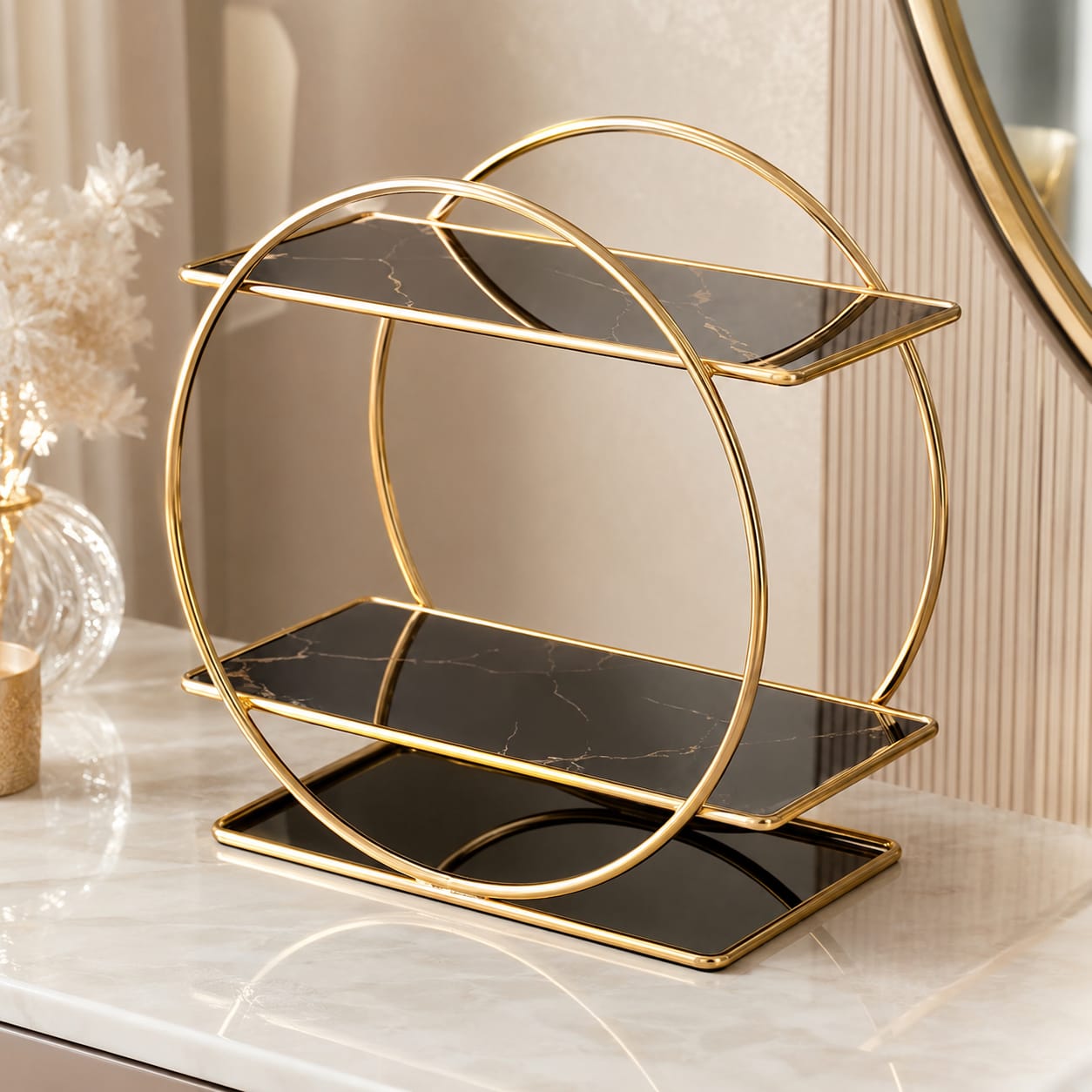 Hafsa Decor Luxury 2-Tier Bathroom Organizer Shelf | Countertop Storage Rack for Toiletries & Skincare