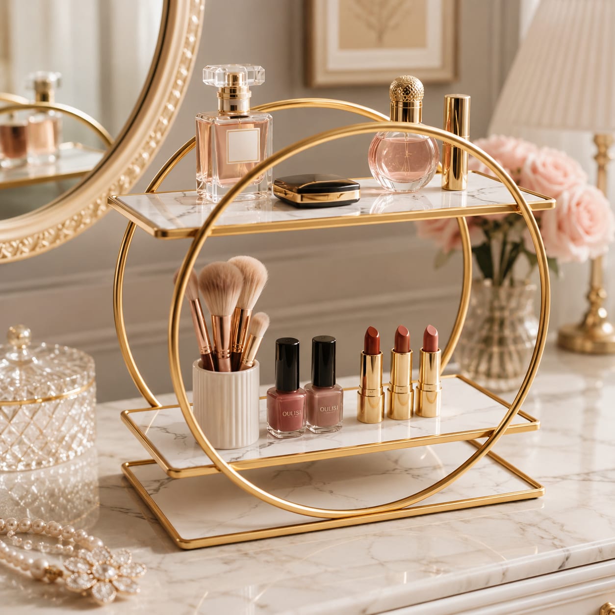 Hafsa Decor Luxury 2-Tier Bathroom Organizer Shelf | Countertop Storage Rack for Toiletries & Skincare