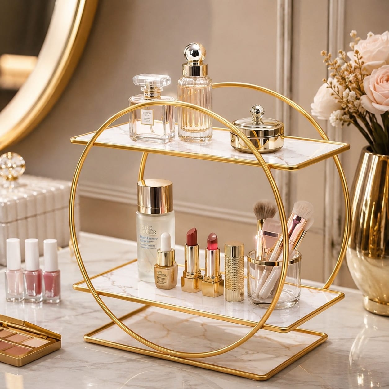 Hafsa Decor Luxury 2-Tier Bathroom Organizer Shelf | Countertop Storage Rack for Toiletries & Skincare