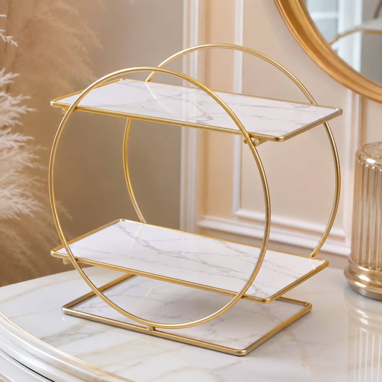 Hafsa Decor Luxury 2-Tier Bathroom Organizer Shelf | Countertop Storage Rack for Toiletries & Skincare