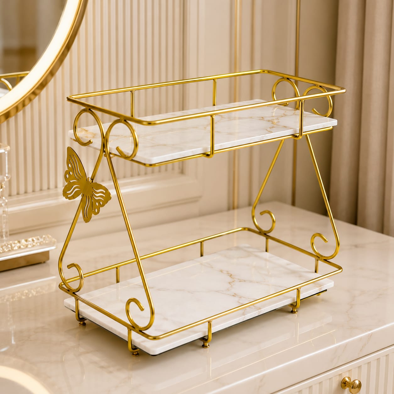 2 Layers Vanity Organizer Stand – Elegant Multi-Purpose Cosmetic & Skincare Storage Rack