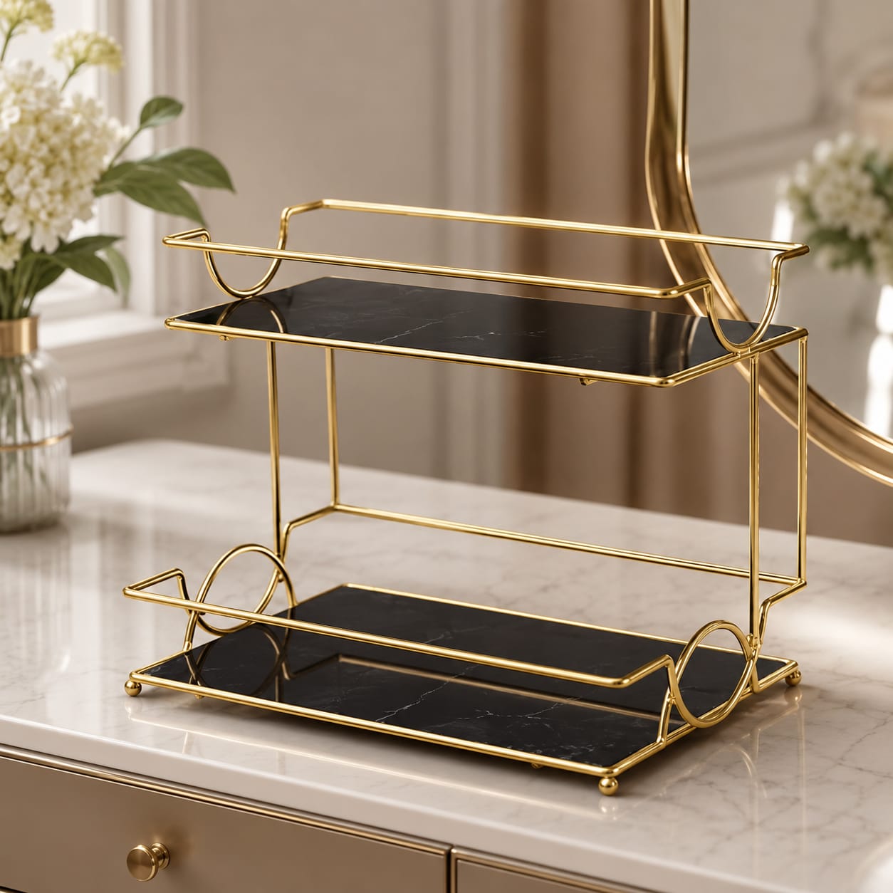 2 Layers Cosmetics Organizer for Dressing Table – Elegant Makeup & Skincare Storage Rack