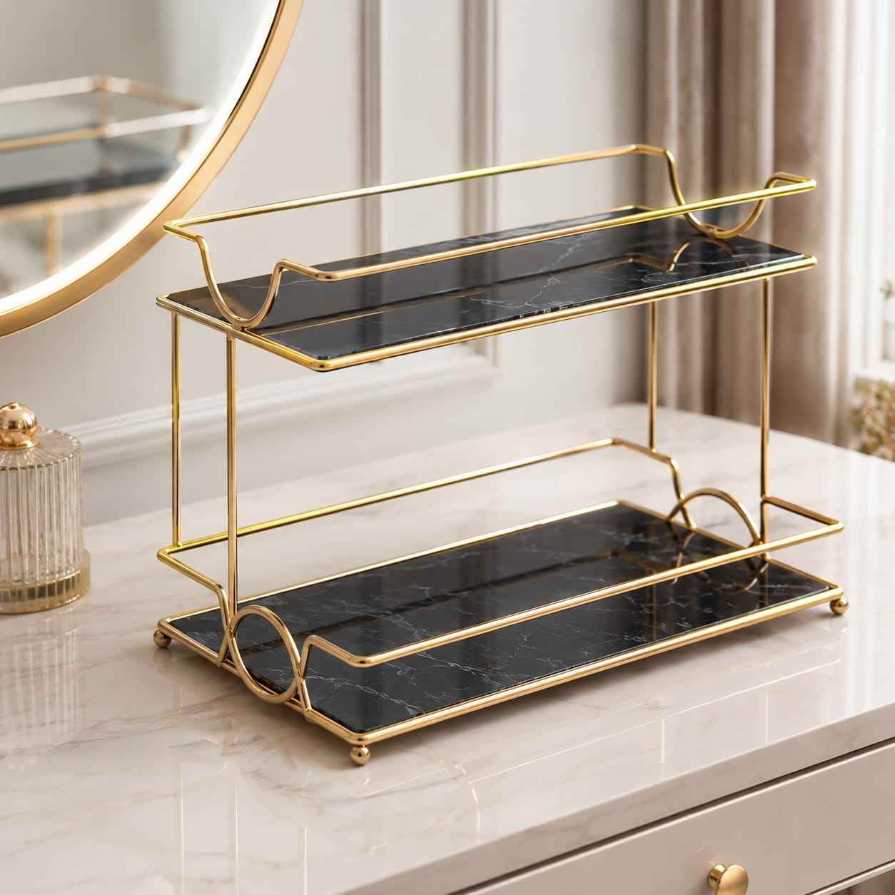 2 Layers Cosmetics Organizer for Dressing Table – Elegant Makeup & Skincare Storage Rack