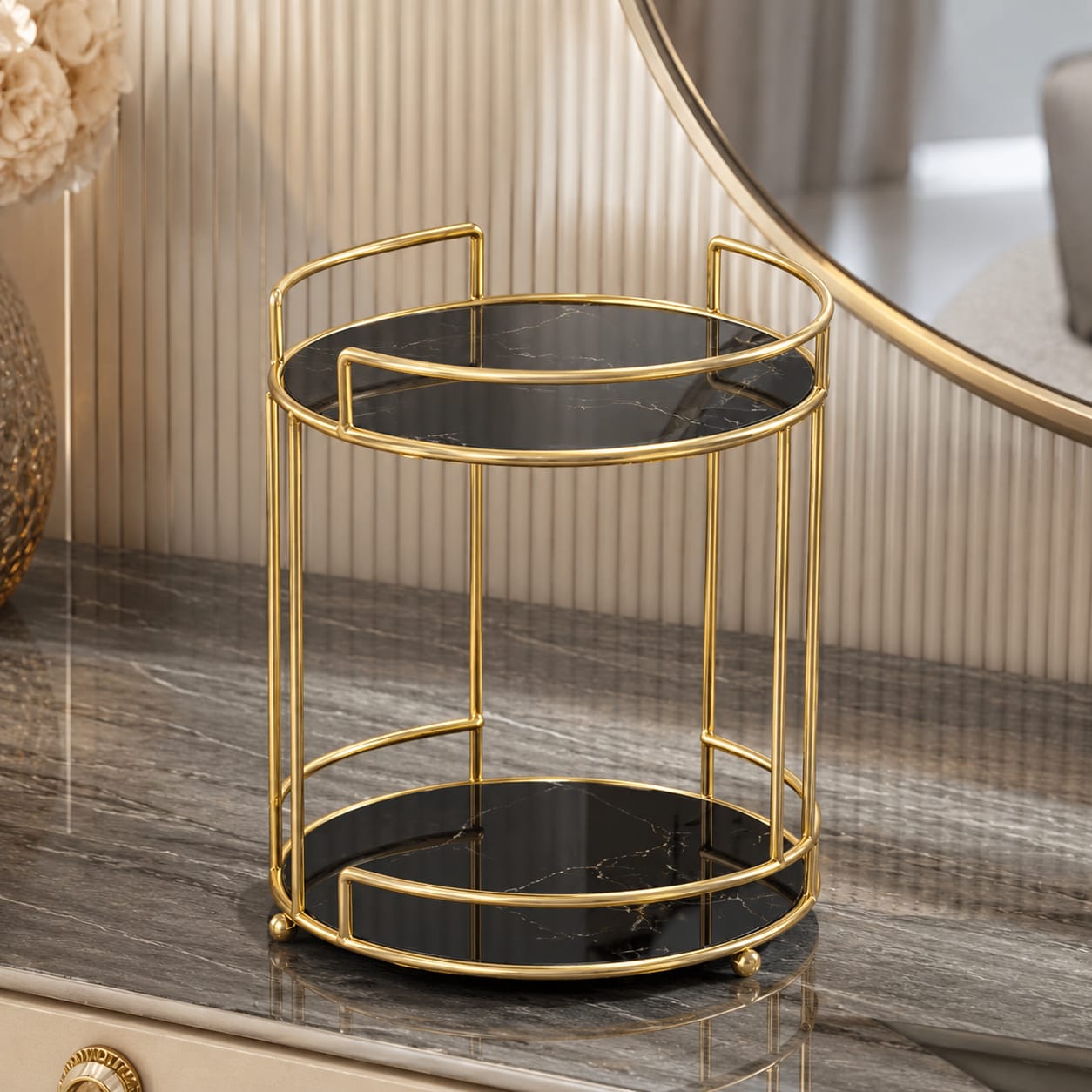 2 Layers Cosmetics Makeup Organizer Stand – Elegant Vanity Storage Rack for Makeup, Skincare & Perfumes