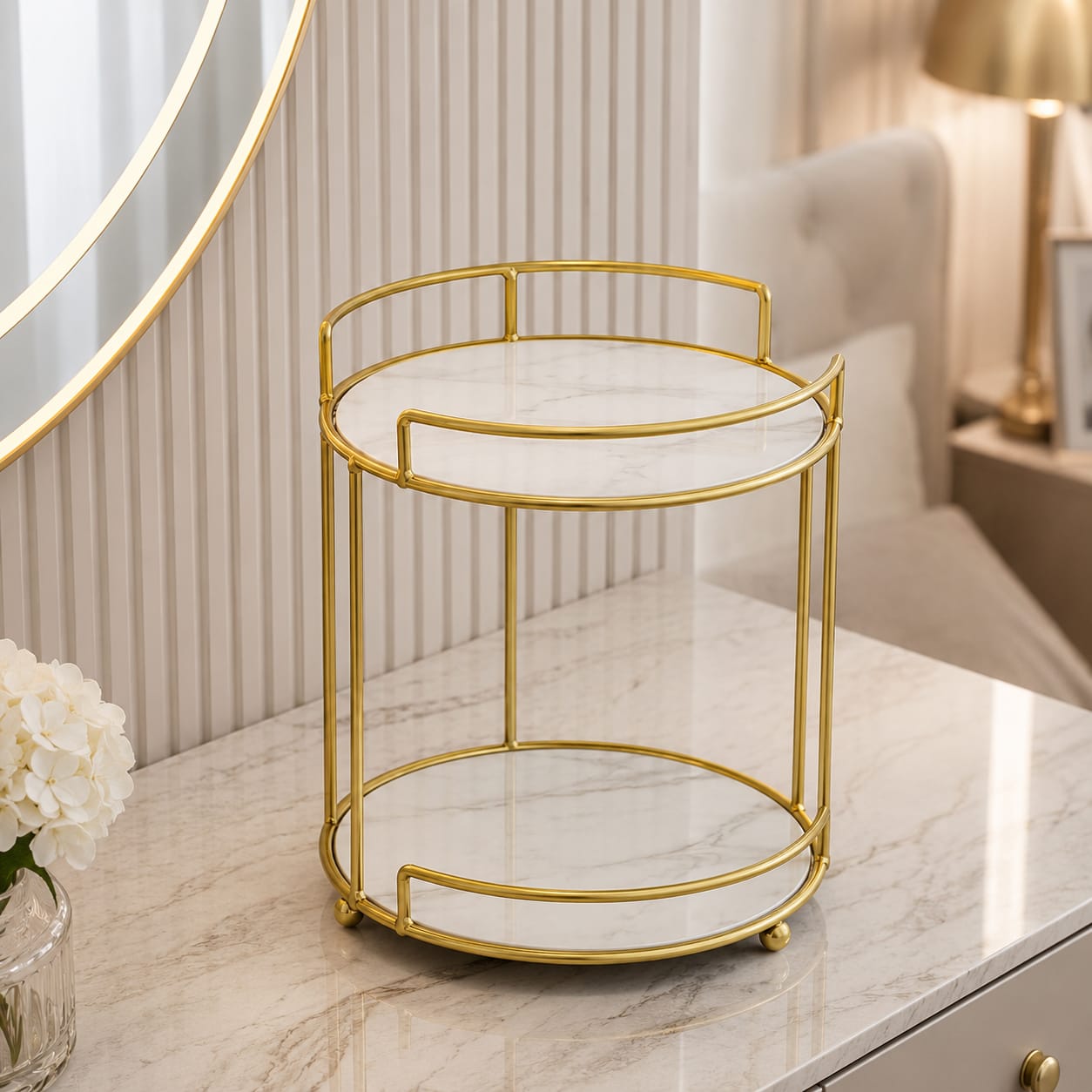 2 Layers Cosmetics Makeup Organizer Stand – Elegant Vanity Storage Rack for Makeup, Skincare & Perfumes