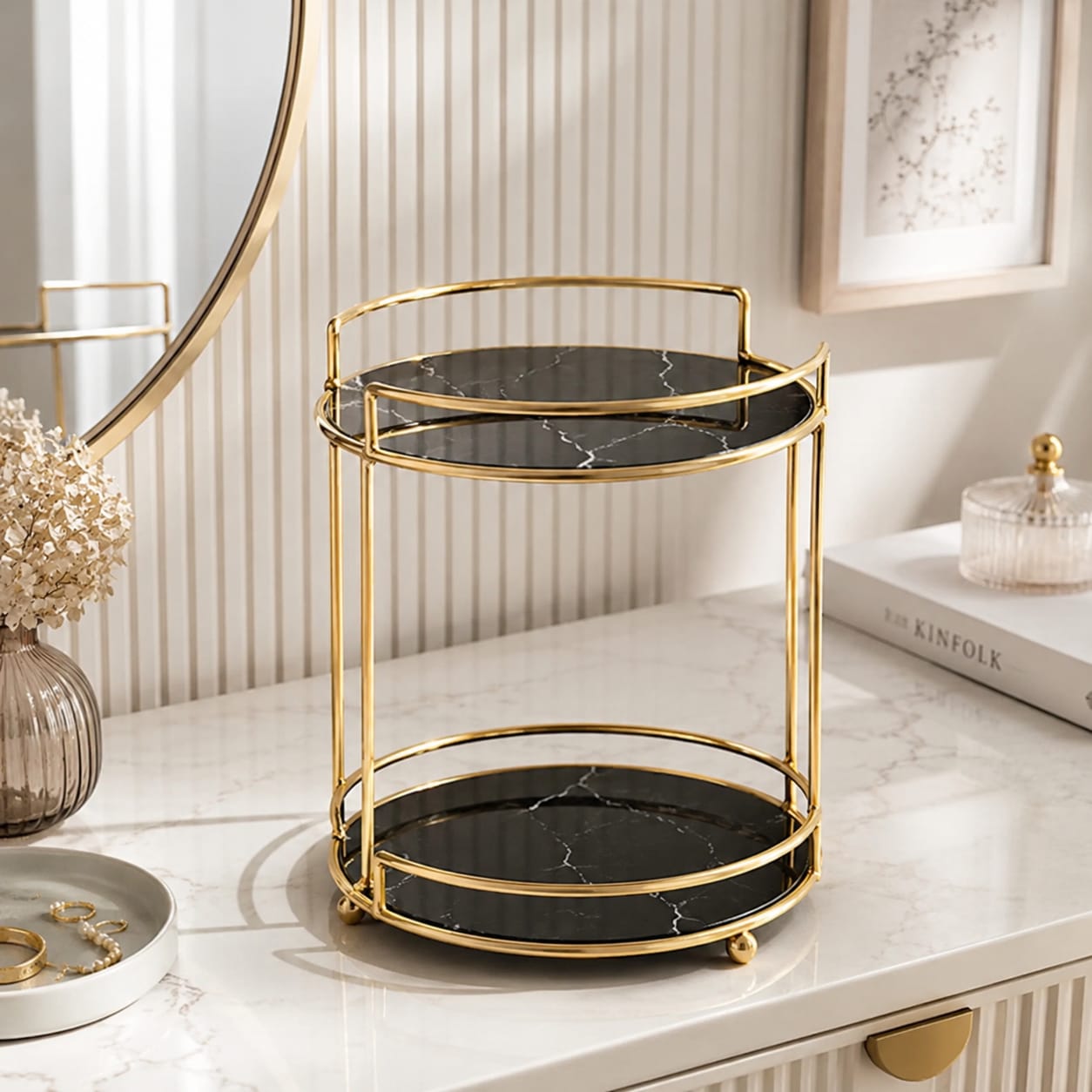 2 Layers Cosmetics Makeup Organizer Stand – Elegant Vanity Storage Rack for Makeup, Skincare & Perfumes