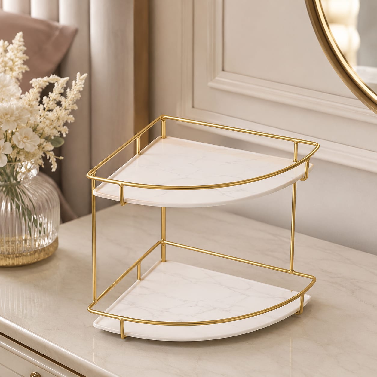 Premium 2-Layer Corner Counter-Top Acrylic Storage Shelf Organizer