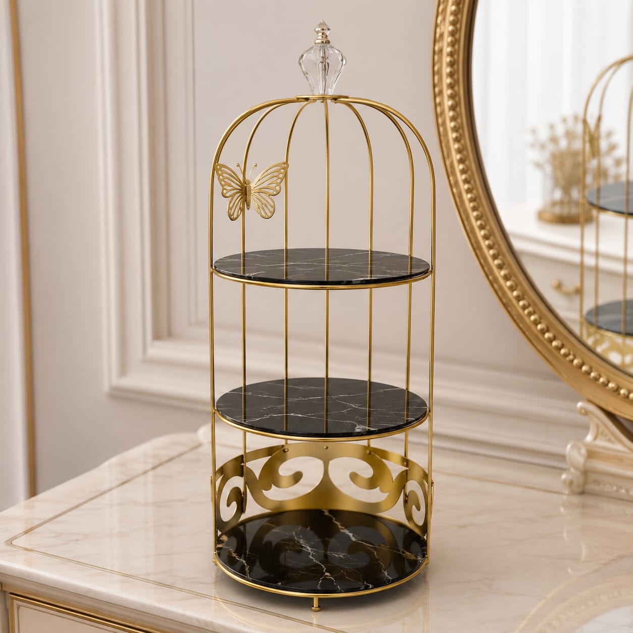 Butterfly 3 Layers Cosmetics Cage Organizer – Elegant Rotating Makeup & Jewelry Storage Rack