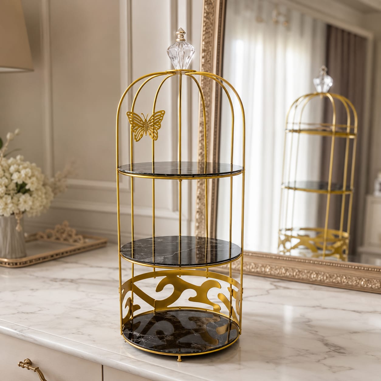 Butterfly 3 Layers Cosmetics Cage Organizer – Elegant Rotating Makeup & Jewelry Storage Rack