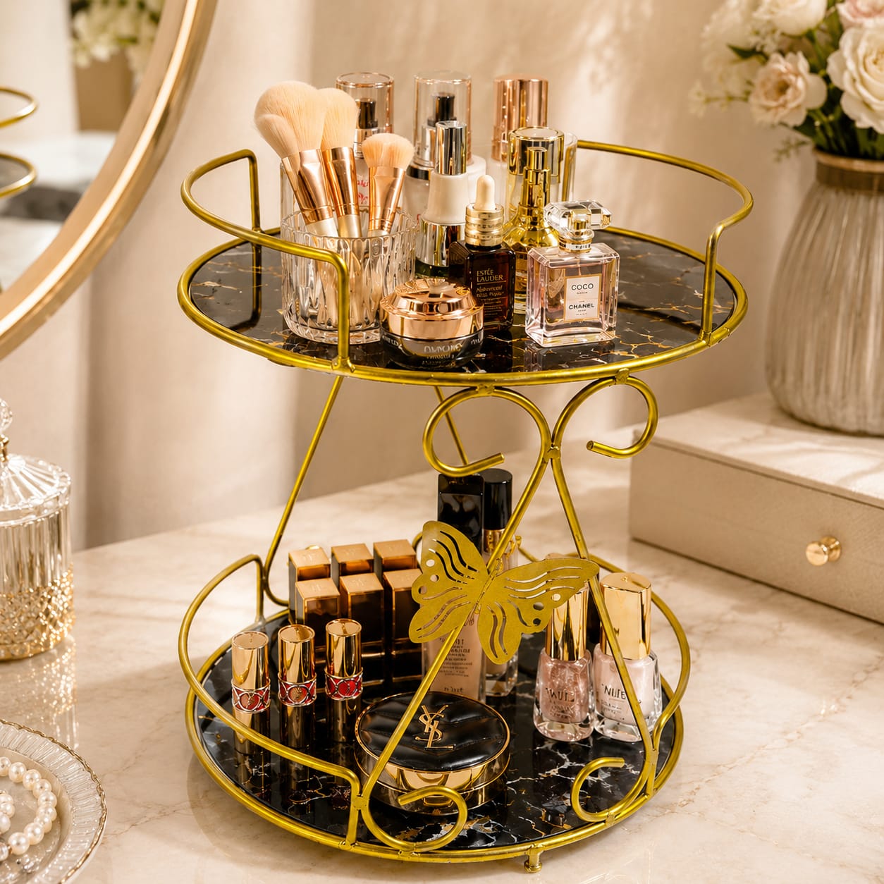 2 Layers Butterfly Organizer Stand – Elegant Multi-Purpose Storage Rack