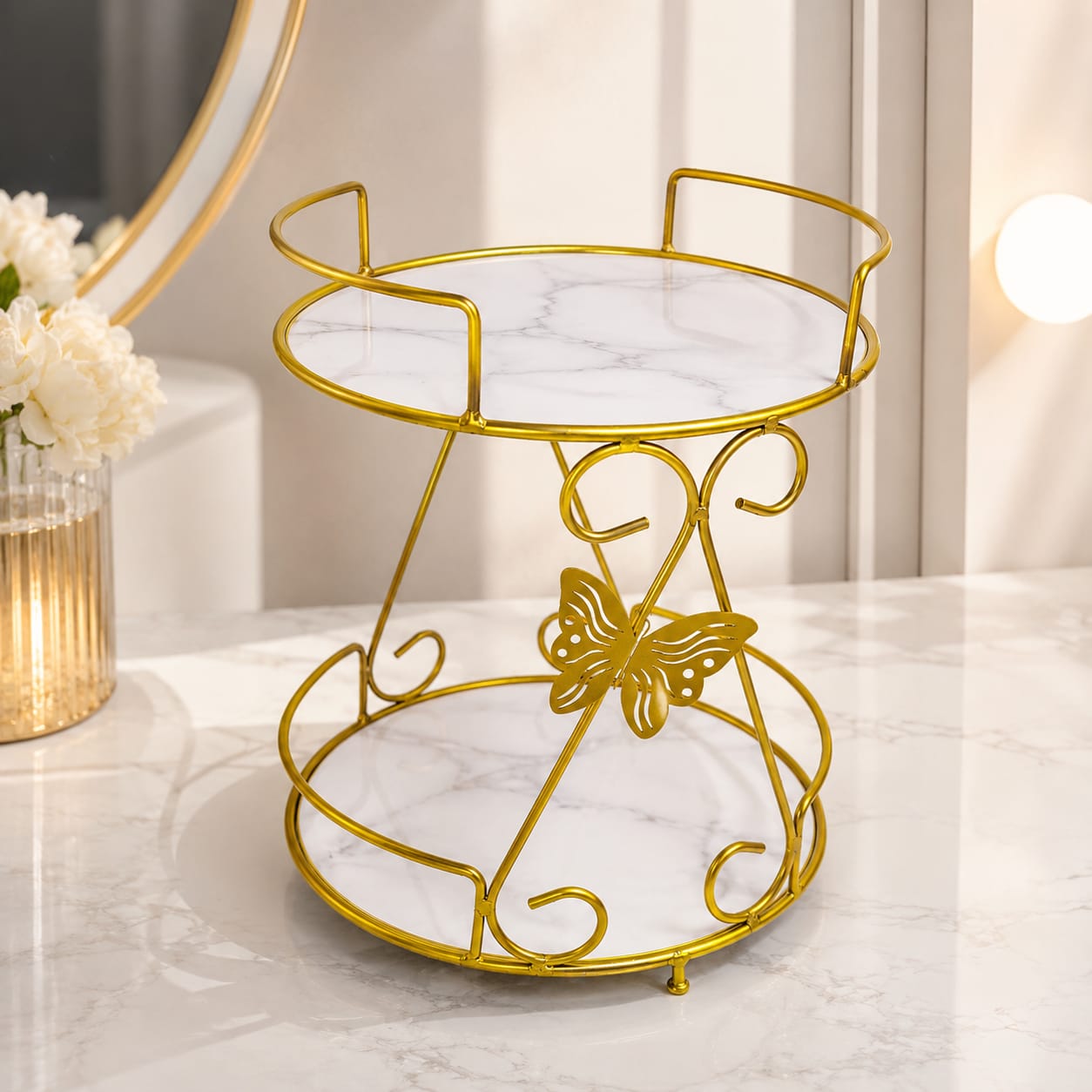 2 Layers Butterfly Organizer Stand – Elegant Multi-Purpose Storage Rack