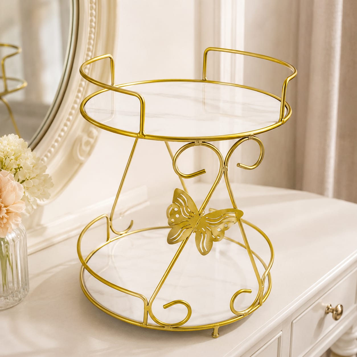 2 Layers Butterfly Organizer Stand – Elegant Multi-Purpose Storage Rack