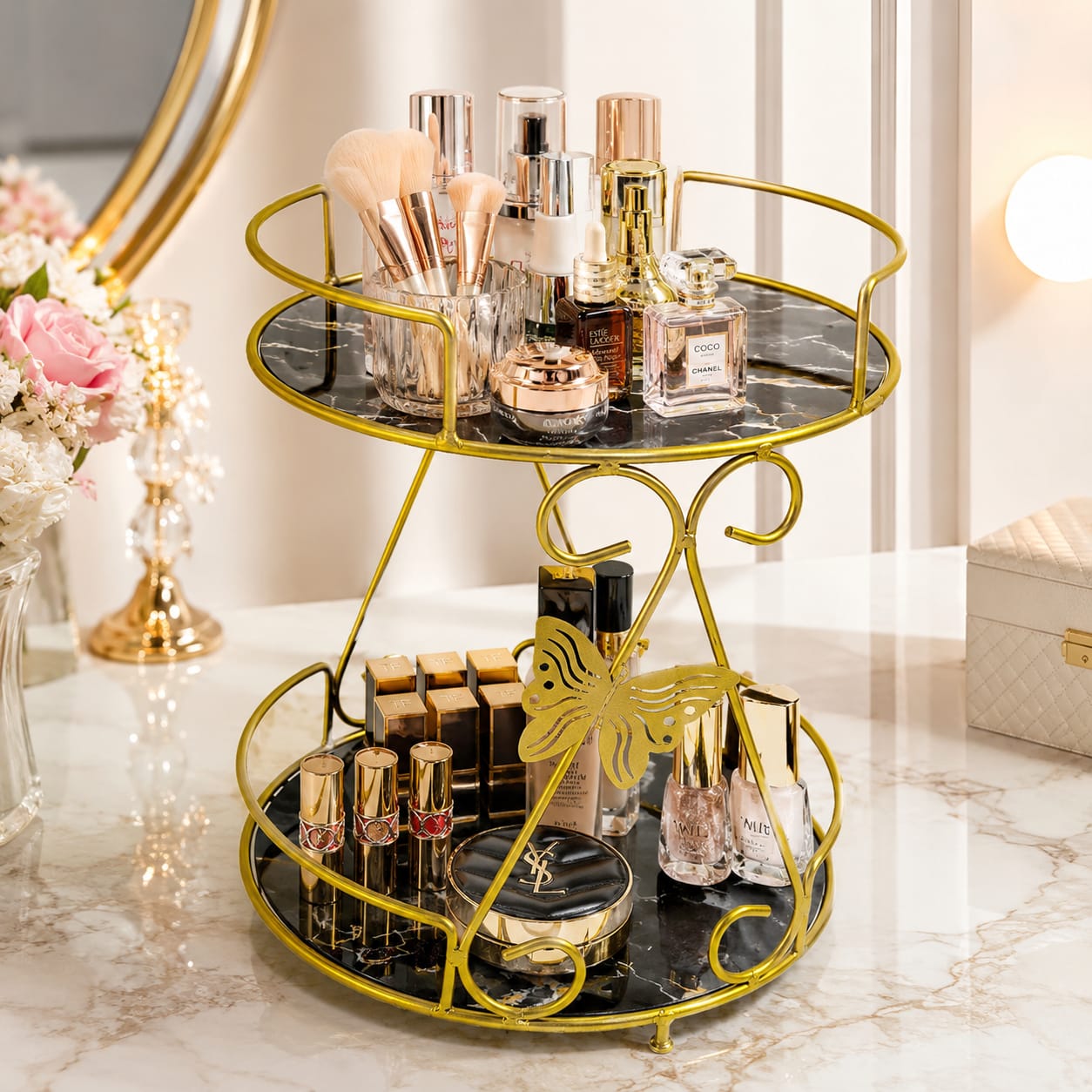 2 Layers Butterfly Organizer Stand – Elegant Multi-Purpose Storage Rack