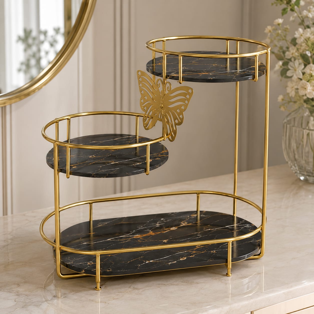 Hafsa 3 Tier Butterfly Luxury Organizer – Elegant Makeup, Perfume & Skincare Storage Rack