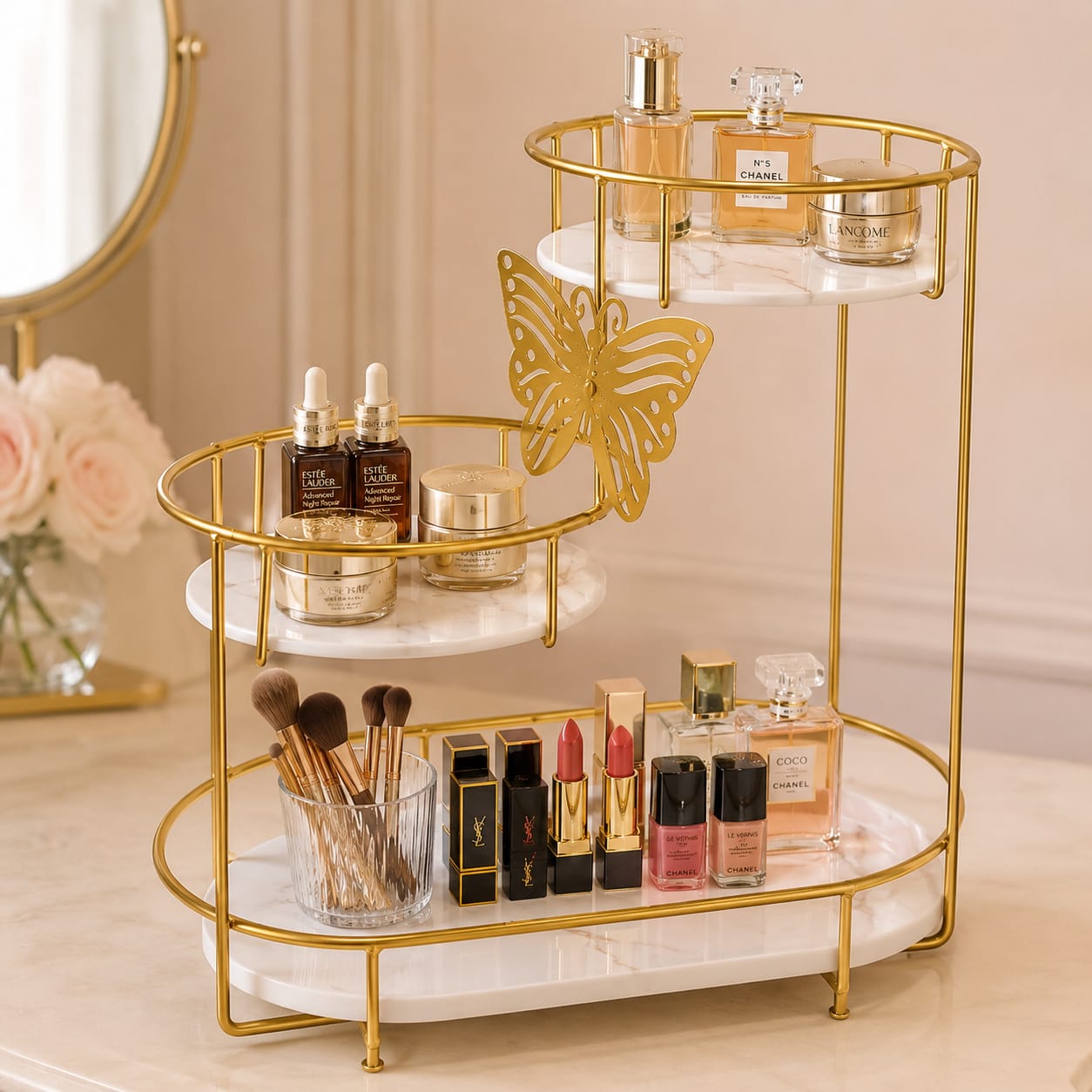 Hafsa 3 Tier Butterfly Luxury Organizer – Elegant Makeup, Perfume & Skincare Storage Rack