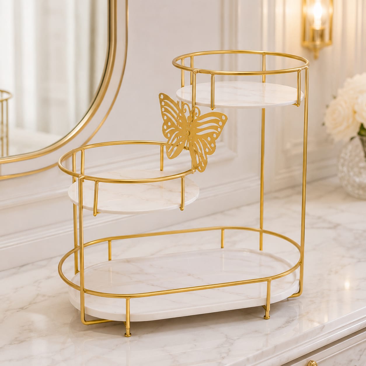 Hafsa 3 Tier Butterfly Luxury Organizer – Elegant Makeup, Perfume & Skincare Storage Rack