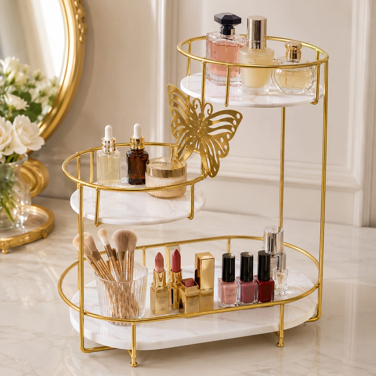 Hafsa 3 Tier Butterfly Luxury Organizer – Elegant Makeup, Perfume & Skincare Storage Rack