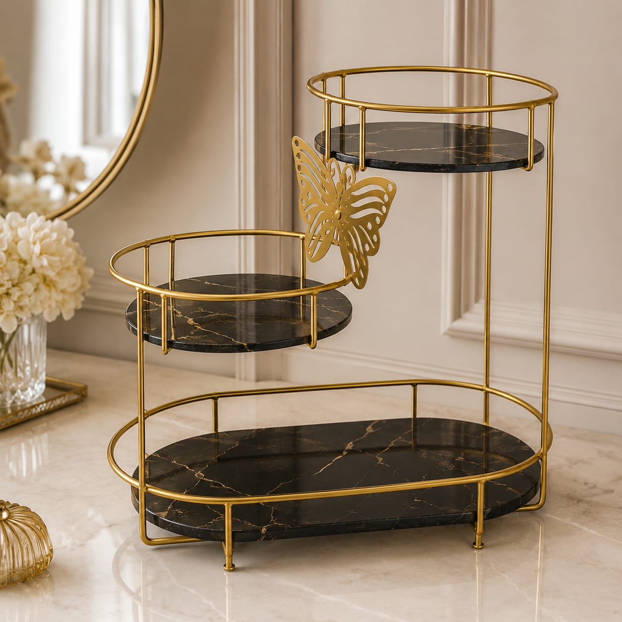 Hafsa 3 Tier Butterfly Luxury Organizer – Elegant Makeup, Perfume & Skincare Storage Rack