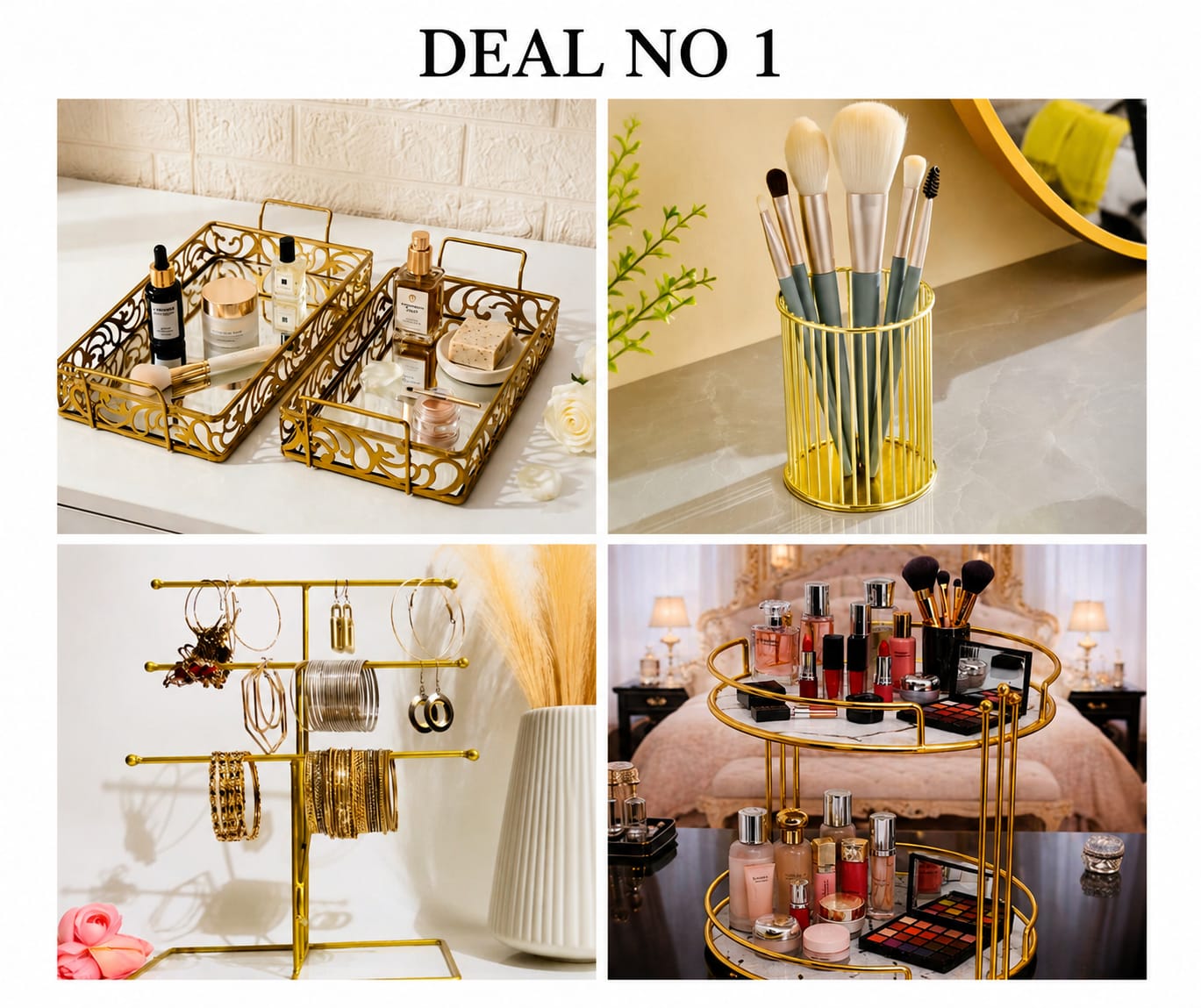 Hafsa Deal No.1 – Set of 5 Home & Beauty Organizer Articles | Elegant Decorative Storage Collection